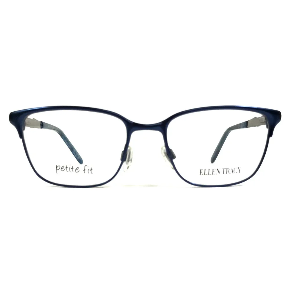 Ellen Tracy Petite Eyeglasses Frames SHIMA NAVY Blue Silver Cat Eye 49-16-125